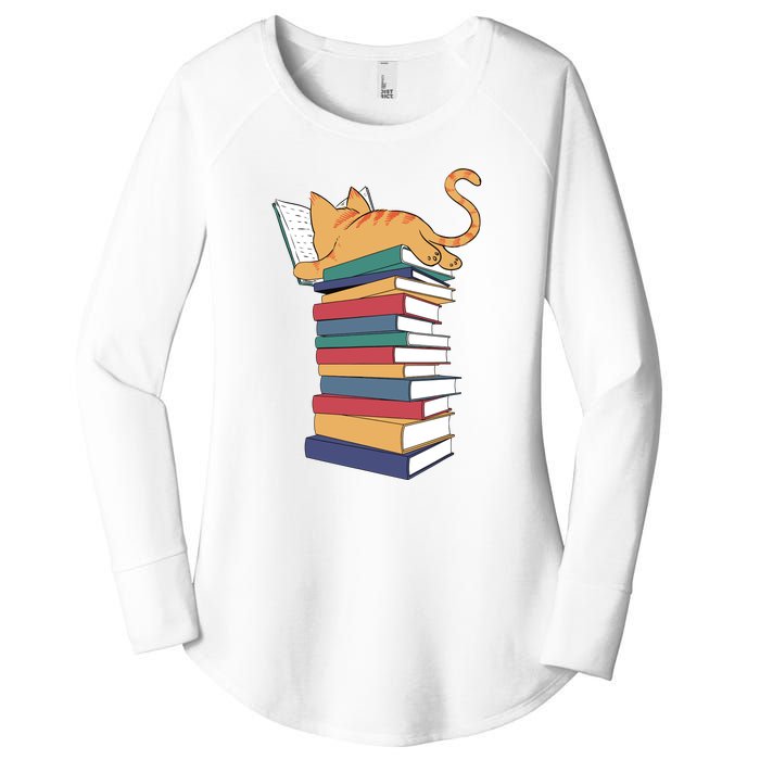 Cute Cat Reading Books Kitten Kitty Lover Reader Women's Perfect Tri Tunic Long Sleeve Shirt