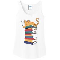 Cute Cat Reading Books Kitten Kitty Lover Reader Ladies Essential Tank