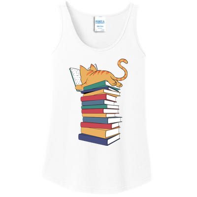 Cute Cat Reading Books Kitten Kitty Lover Reader Ladies Essential Tank