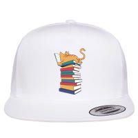 Cute Cat Reading Books Kitten Kitty Lover Reader Flat Bill Trucker Hat