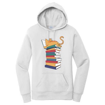 Cute Cat Reading Books Kitten Kitty Lover Reader Women's Pullover Hoodie