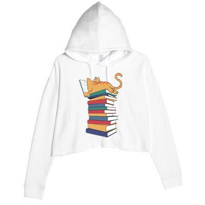 Cute Cat Reading Books Kitten Kitty Lover Reader Crop Fleece Hoodie