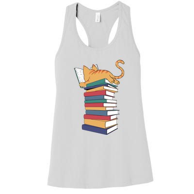 Cute Cat Reading Books Kitten Kitty Lover Reader Women's Racerback Tank