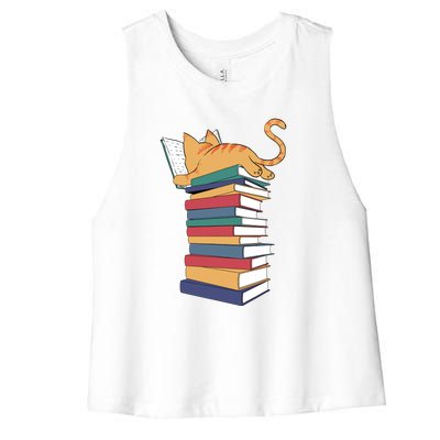 Cute Cat Reading Books Kitten Kitty Lover Reader Women's Racerback Cropped Tank