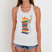 Cute Cat Reading Books Kitten Kitty Lover Reader Women's Knotted Racerback Tank