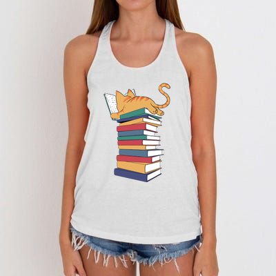 Cute Cat Reading Books Kitten Kitty Lover Reader Women's Knotted Racerback Tank