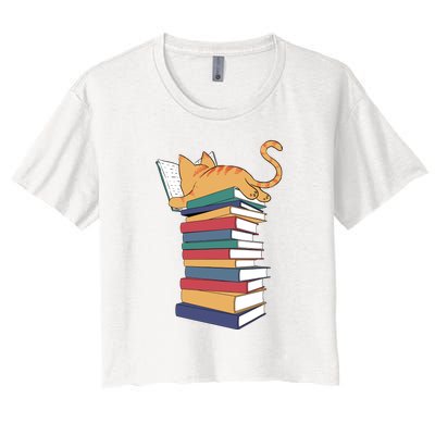 Cute Cat Reading Books Kitten Kitty Lover Reader Women's Crop Top Tee