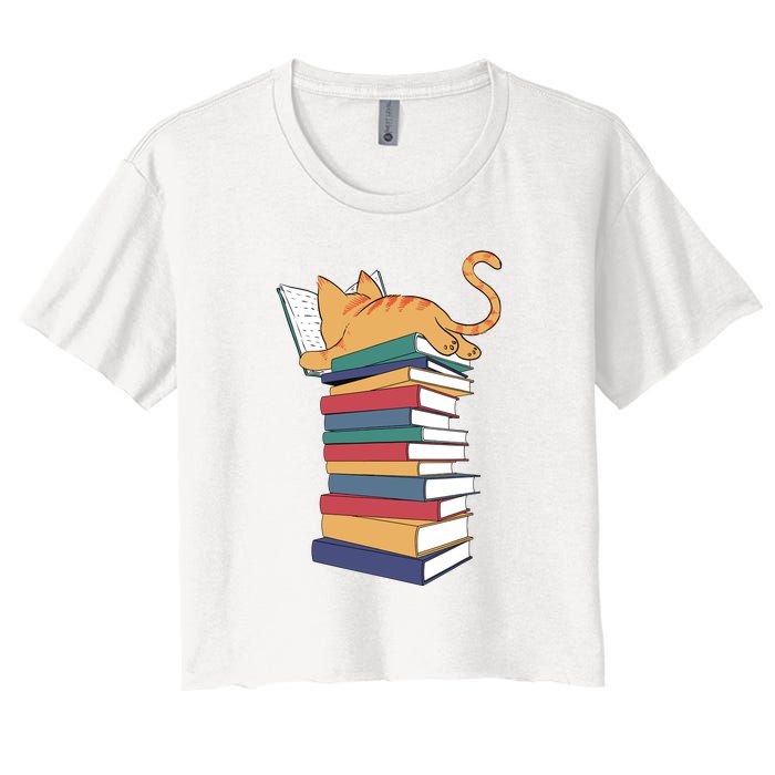 Cute Cat Reading Books Kitten Kitty Lover Reader Women's Crop Top Tee