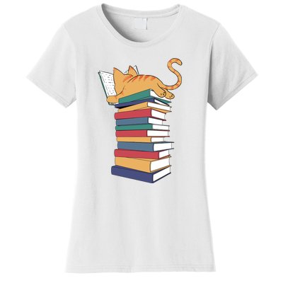 Cute Cat Reading Books Kitten Kitty Lover Reader Women's T-Shirt