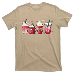 Coffee Cups Retro Groovy Hearts Loving Latte Valentine's Day T-Shirt