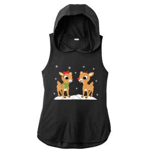 Cute Christmas Reindeers Ladies PosiCharge Tri-Blend Wicking Draft Hoodie Tank