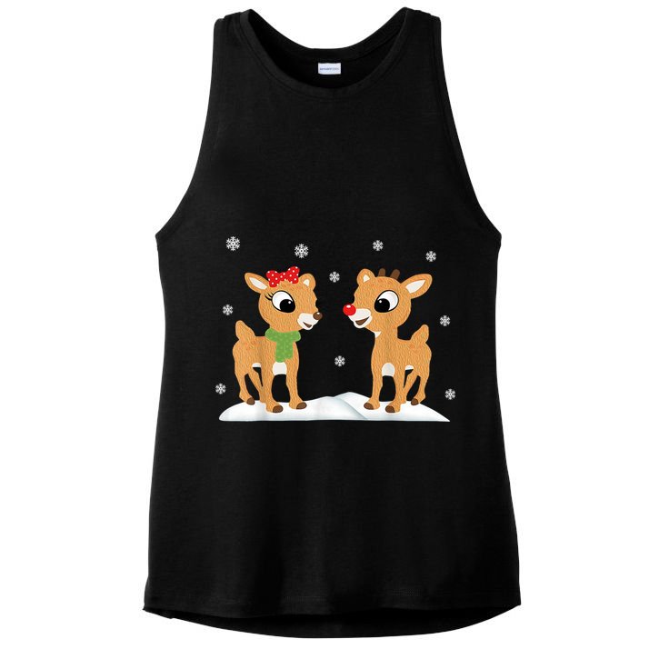Cute Christmas Reindeers Ladies PosiCharge Tri-Blend Wicking Tank