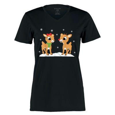 Cute Christmas Reindeers Women's Momentum V-Neck T-Shirt