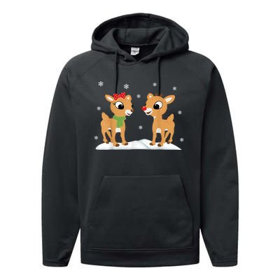 Cute Christmas Reindeers Performance Fleece Hoodie