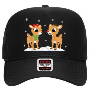 Cute Christmas Reindeers High Crown Mesh Back Trucker Hat