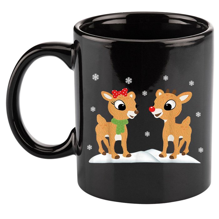 Cute Christmas Reindeers 11oz C Handle Ceramic Mug