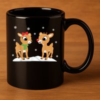 Cute Christmas Reindeers 11oz C Handle Ceramic Mug