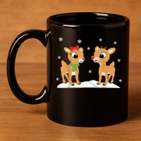 Cute Christmas Reindeers 11oz C Handle Ceramic Mug