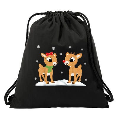 Cute Christmas Reindeers Drawstring Bag