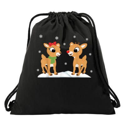 Cute Christmas Reindeers Drawstring Bag