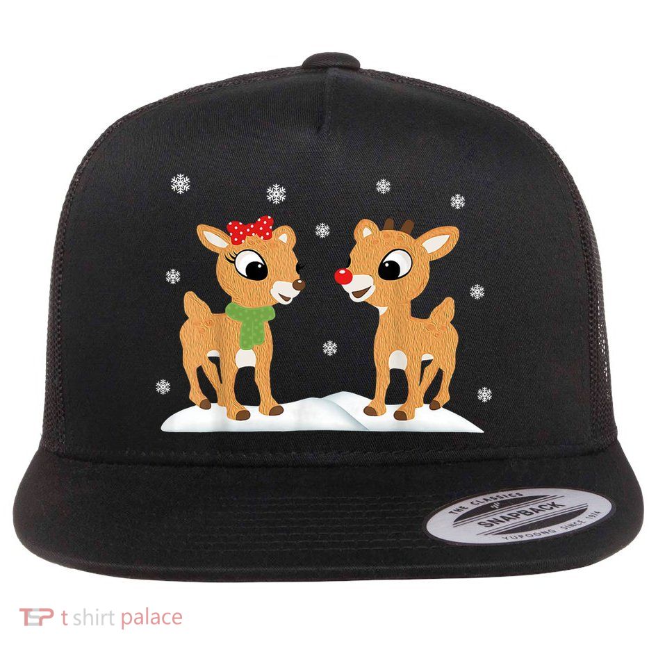 Cute Christmas Reindeers Flat Bill Trucker Hat