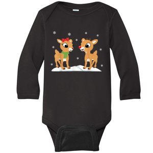 Cute Christmas Reindeers Baby Long Sleeve Bodysuit