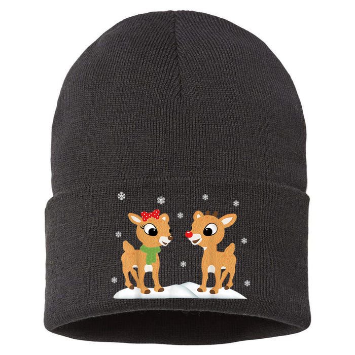 Cute Christmas Reindeers Sustainable Knit Beanie