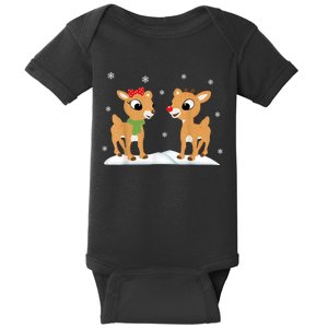 Cute Christmas Reindeers Baby Bodysuit