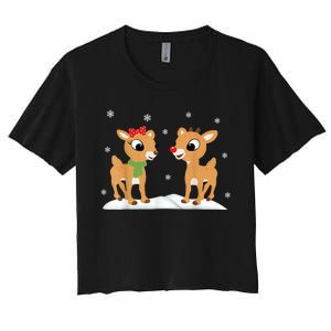 Cute Christmas Reindeers Women's Crop Top Tee