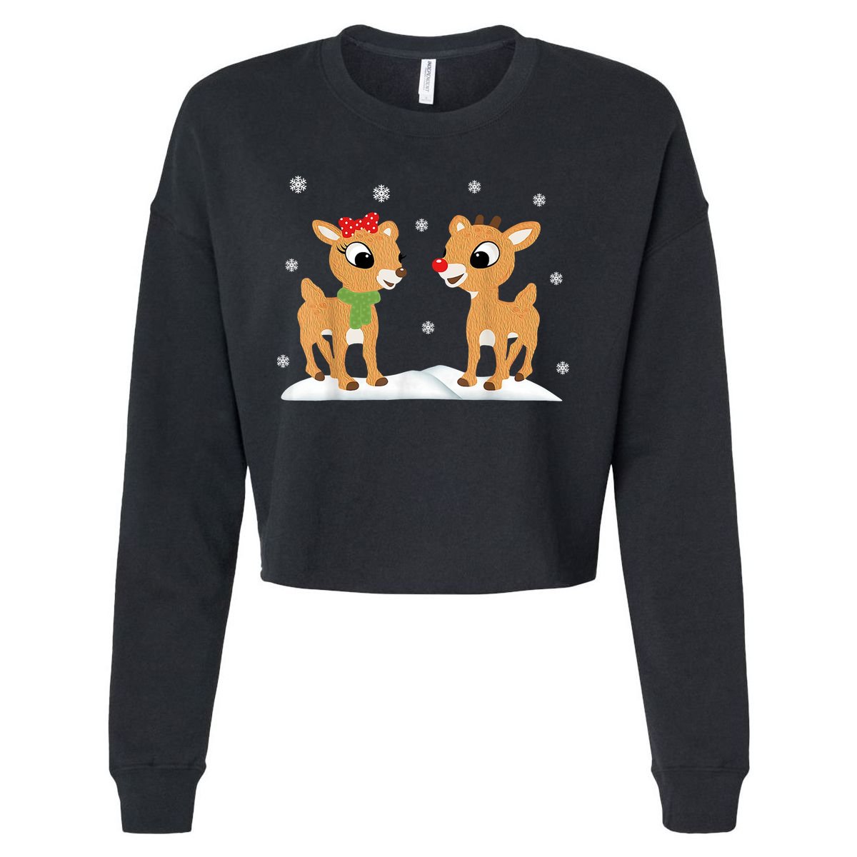 Cute Christmas Reindeers Cropped Pullover Crew
