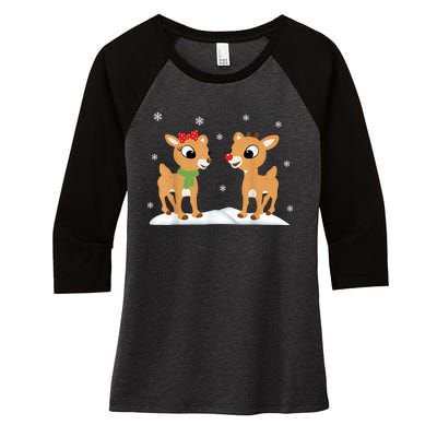 Cute Christmas Reindeers Women's Tri-Blend 3/4-Sleeve Raglan Shirt