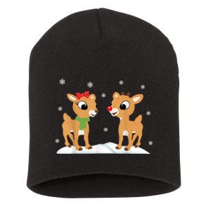 Cute Christmas Reindeers Short Acrylic Beanie