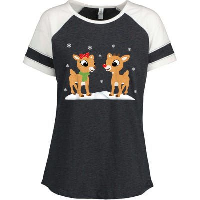 Cute Christmas Reindeers Enza Ladies Jersey Colorblock Tee