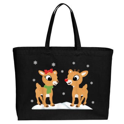 Cute Christmas Reindeers Cotton Canvas Jumbo Tote