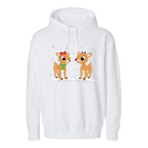 Cute Christmas Reindeers Garment-Dyed Fleece Hoodie