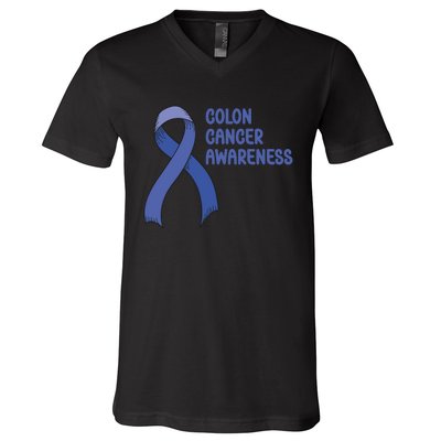 Colon Cancer Ribbon V-Neck T-Shirt