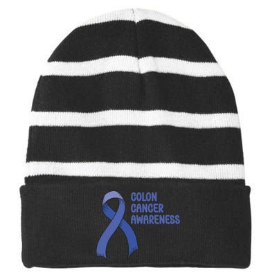 Colon Cancer Ribbon Striped Beanie with Solid Band