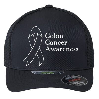 Colon Cancer Ribbon Black Version Flexfit Unipanel Trucker Cap