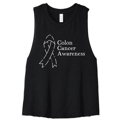 Colon Cancer Ribbon Black Version Women's Racerback Cropped Tank