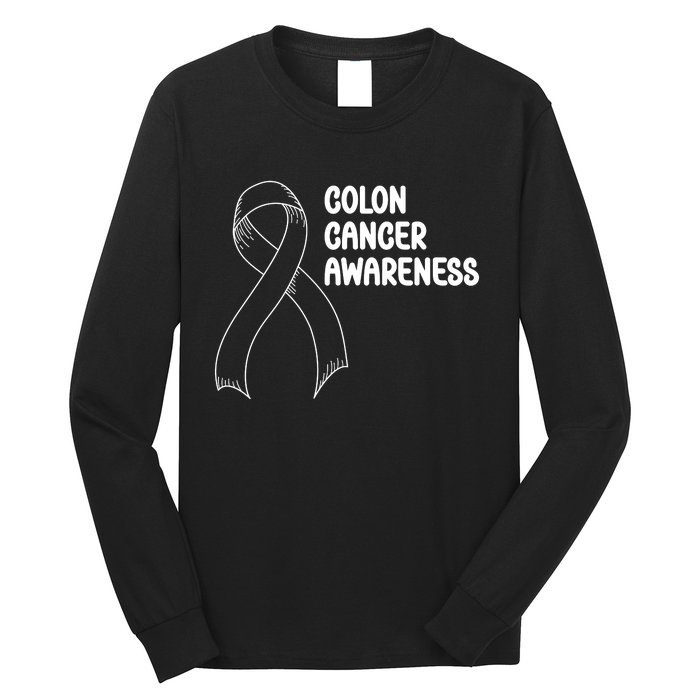 Colon Cancer Ribbon Black Version Long Sleeve Shirt