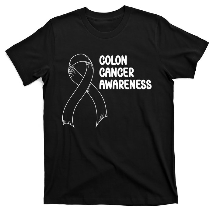 Colon Cancer Ribbon Black Version T-Shirt