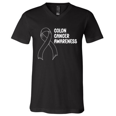 Colon Cancer Ribbon Black Version V-Neck T-Shirt