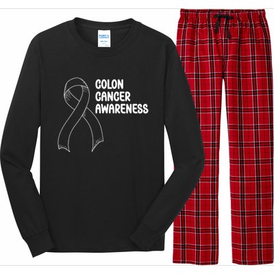 Colon Cancer Ribbon Black Version Long Sleeve Pajama Set