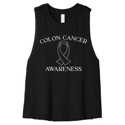 Colon Cancer Ribbon Black Version Women's Racerback Cropped Tank