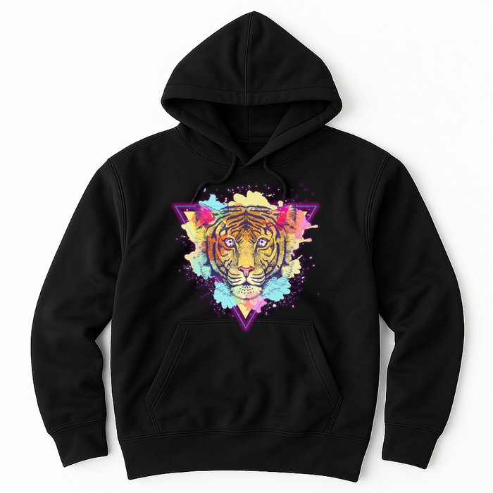 Cool Cute Retro 80s Watercolor Tiger Hoodie