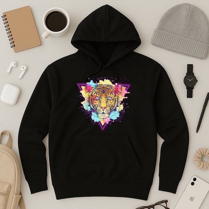 Cool Cute Retro 80s Watercolor Tiger Hoodie