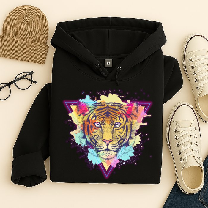 Cool Cute Retro 80s Watercolor Tiger Hoodie
