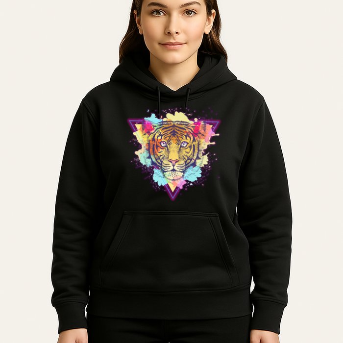 Cool Cute Retro 80s Watercolor Tiger Hoodie