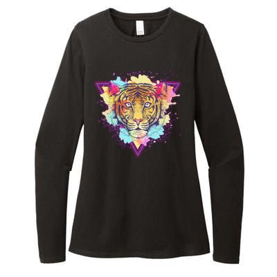 Cool Cute Retro 80s Watercolor Tiger Womens CVC Long Sleeve Shirt