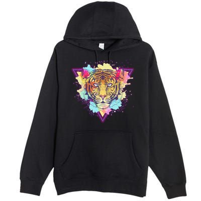 Cool Cute Retro 80s Watercolor Tiger Premium Pullover Hoodie